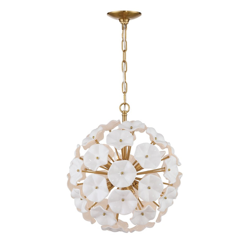 Crystorama Esme 6 Light 18.25" Chandelier, Aged Brass/White