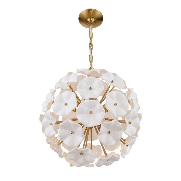 Crystorama Esme 6 Light 18.25" Chandelier, Aged Brass/White