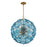 Crystorama Esme 9 Light Pendant, Brass/Floral Glass Petals Blue