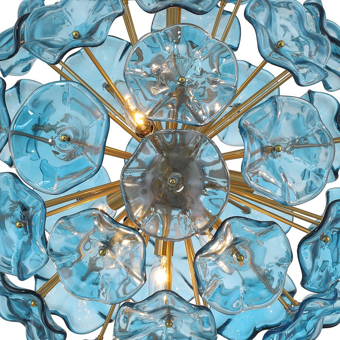 Crystorama Esme 9 Light Pendant, Brass/Floral Glass Petals Blue