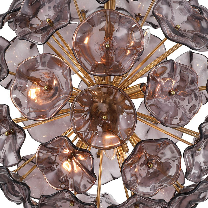Crystorama Esme 9Lt Pendant, Brass/Floral Glass Petals Smoked