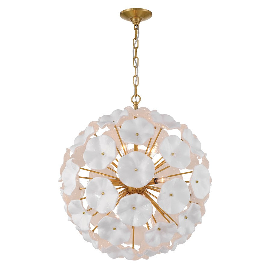 Crystorama Esme 9Lt Pendant, Brass/Floral Glass Petals White - ESM-4006-AG-WH