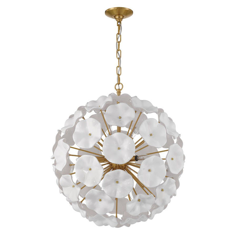 Crystorama Esme 9Lt Pendant, Brass/Floral Glass Petals White