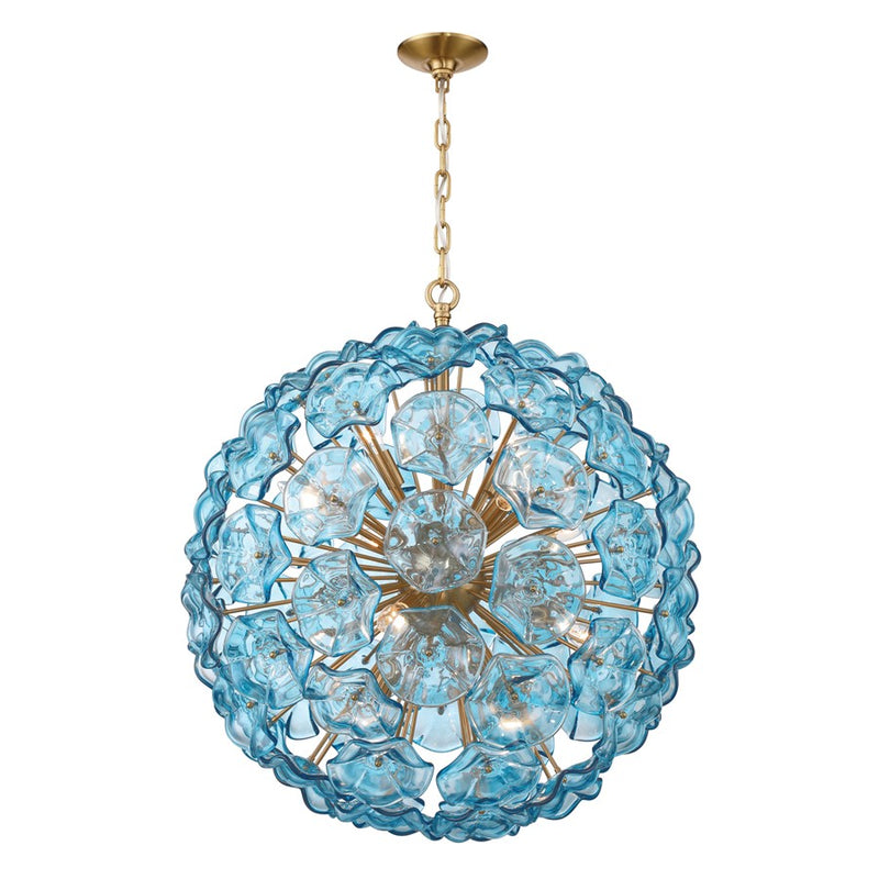 Crystorama Esme 12 Light 28" Chandelier, Aged Brass/Blue