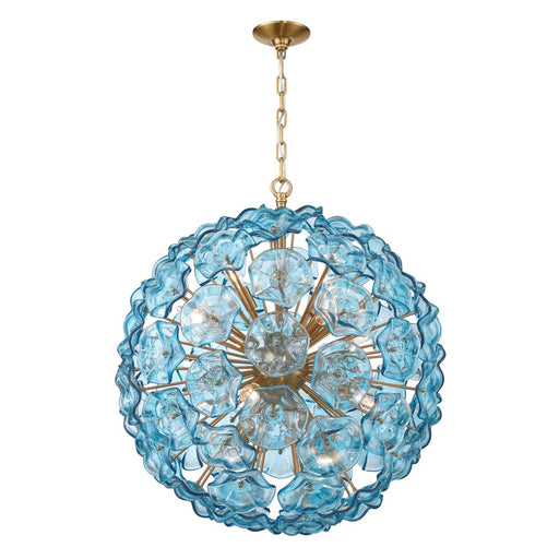 Crystorama Esme 12 Light 28" Chandelier, Aged Brass/Blue - ESM-4009-AG-BL