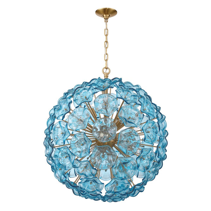 Crystorama Esme 12 Light 28" Chandelier, Aged Brass/Blue