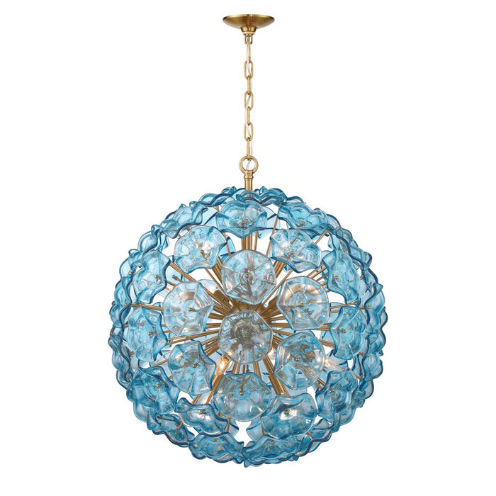 Crystorama Esme 12 Light 28" Chandelier, Aged Brass/Blue
