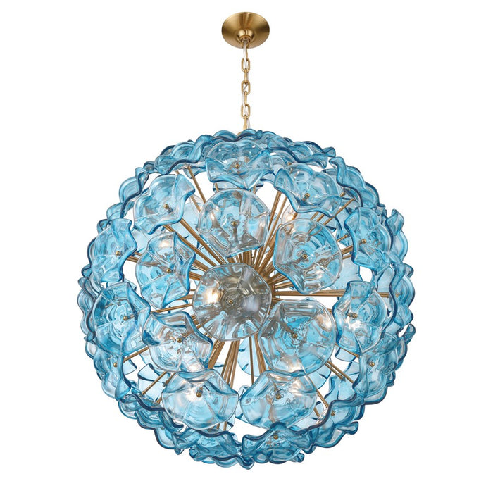 Crystorama Esme 12 Light 28" Chandelier, Aged Brass/Blue