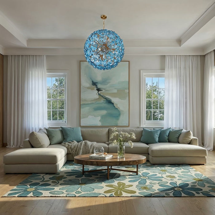 Crystorama Esme 12 Light 28" Chandelier, Aged Brass/Blue