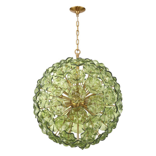 Crystorama Esme 12 Light 28" Chandelier, Aged Brass/Green