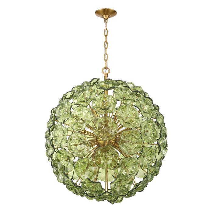 Crystorama Esme 12 Light 28" Chandelier, Aged Brass/Green