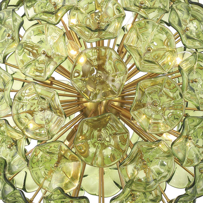 Crystorama Esme 12 Light 28" Chandelier, Aged Brass/Green