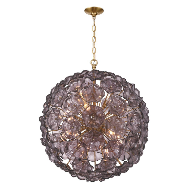 Crystorama Esme 12 Light 28" Chandelier, Aged Brass/Smoke