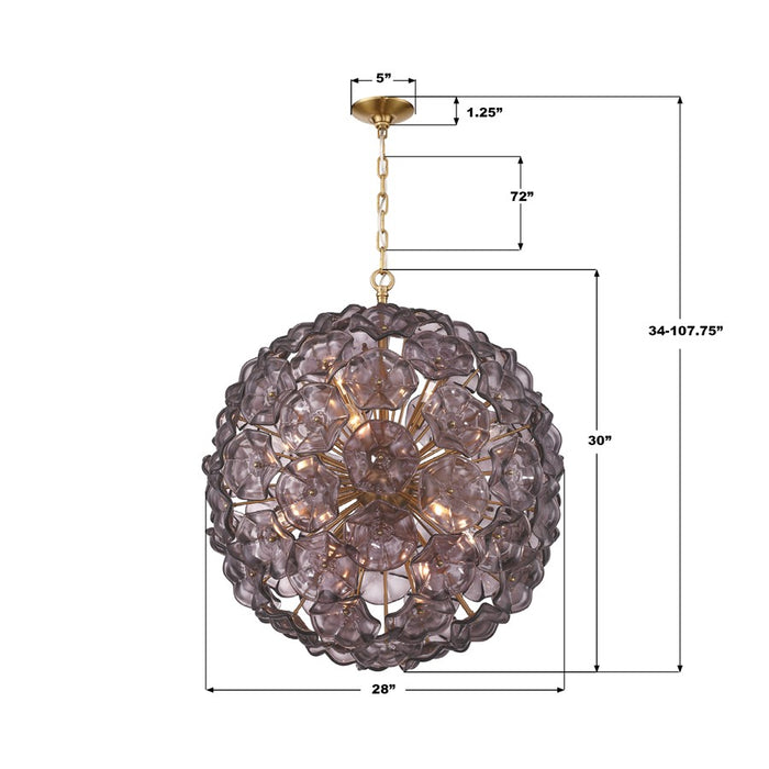 Crystorama Esme 12 Light 28" Chandelier, Aged Brass/Smoke