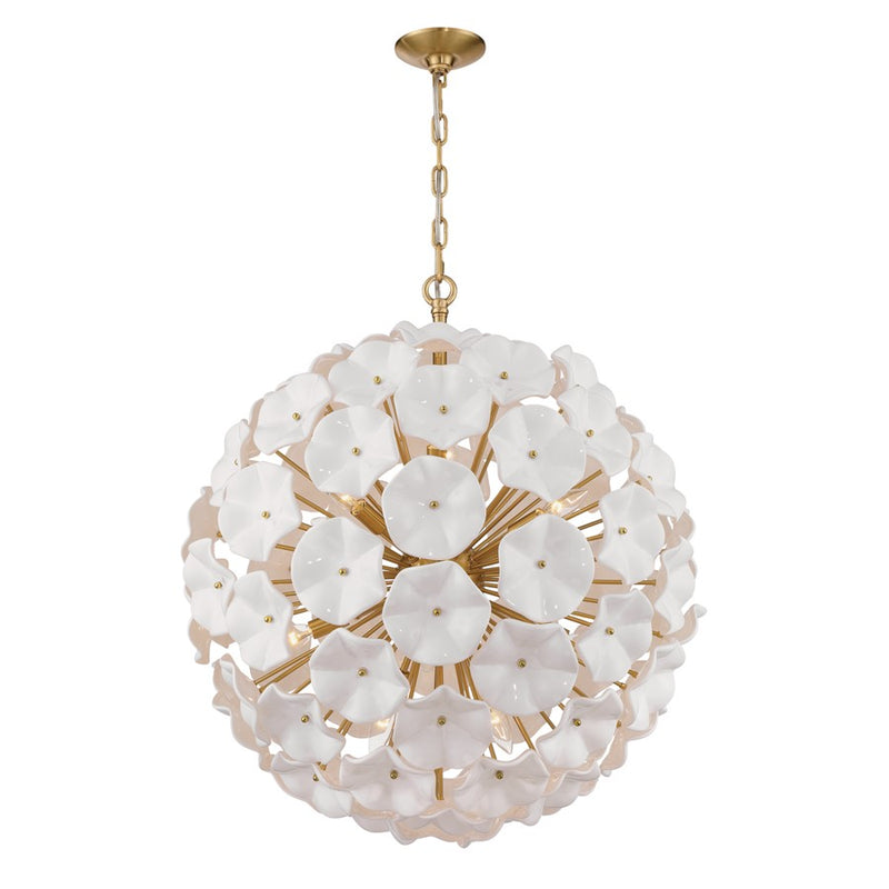 Crystorama Esme 12 Light 28" Chandelier, Aged Brass/White