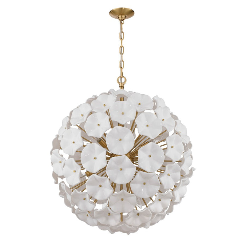 Crystorama Esme 12 Light 28" Chandelier, Aged Brass/White