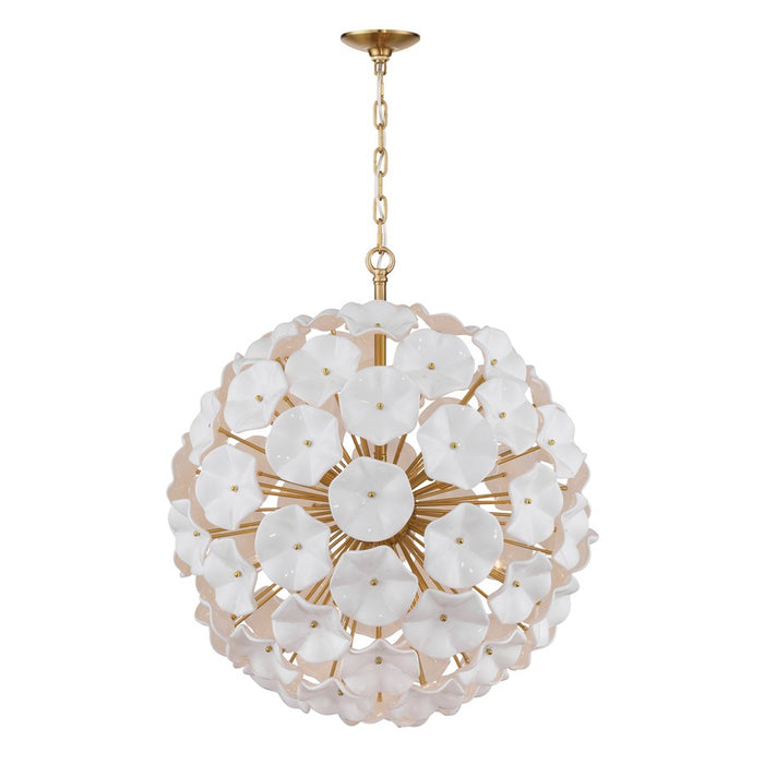 Crystorama Esme 12 Light 28" Chandelier, Aged Brass/White