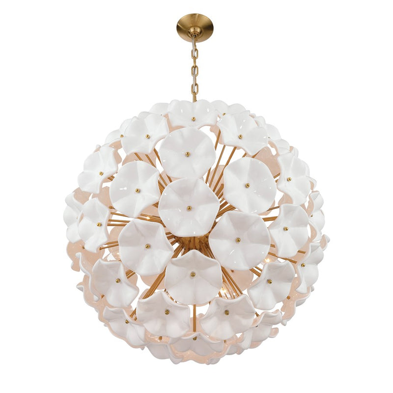 Crystorama Esme 12 Light 28" Chandelier, Aged Brass/White