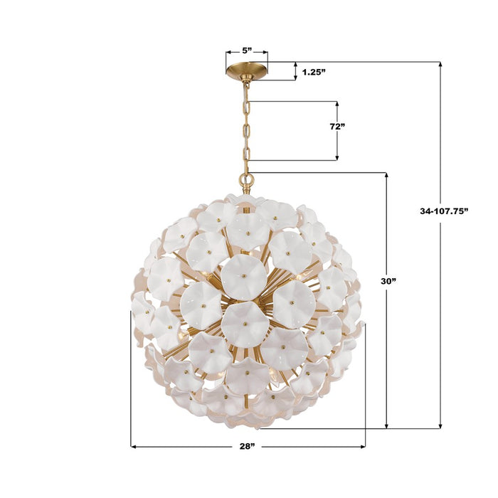Crystorama Esme 12 Light 28" Chandelier, Aged Brass/White