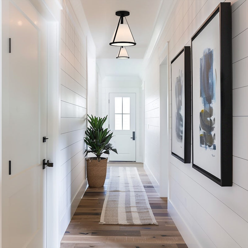 Crystorama Fulton 1 Light Semi Flush Mount, Black/White