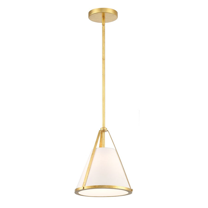 Crystorama Fulton 1 Light Pendant, Antique Gold/White