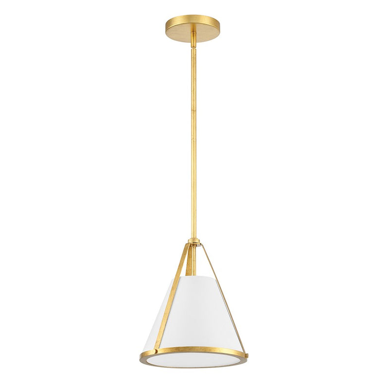 Crystorama Fulton 1 Light Mini Pendant, Antique Gold/White