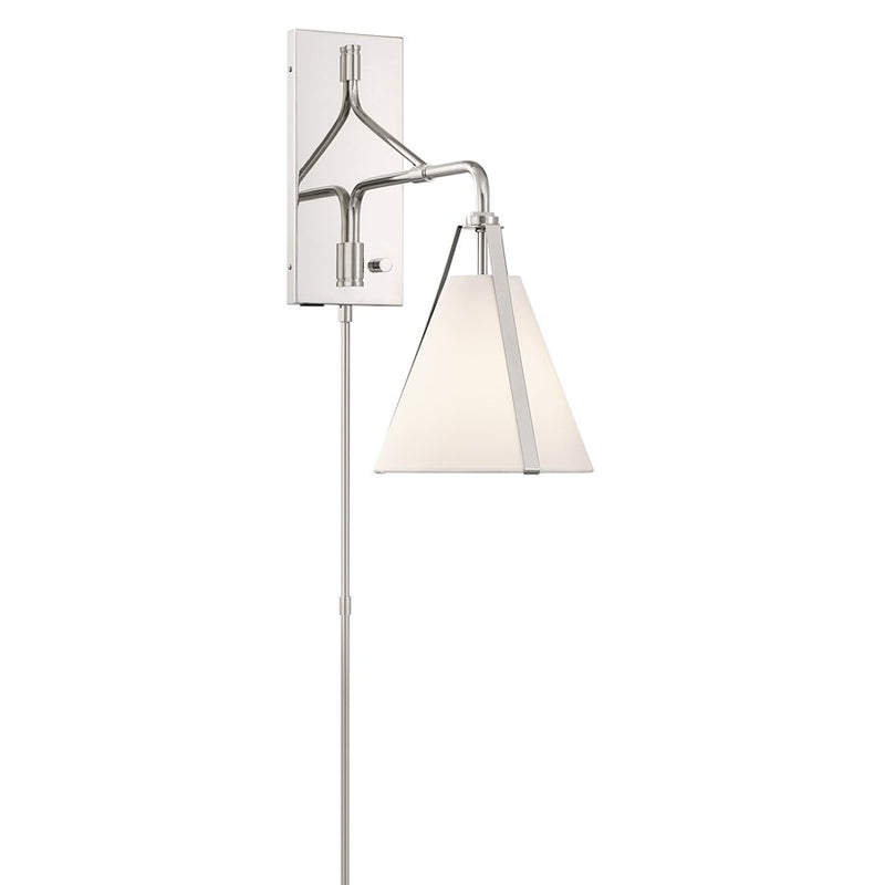 Crystorama Fulton 1 Light Task Sconce, Polished Nickel/White