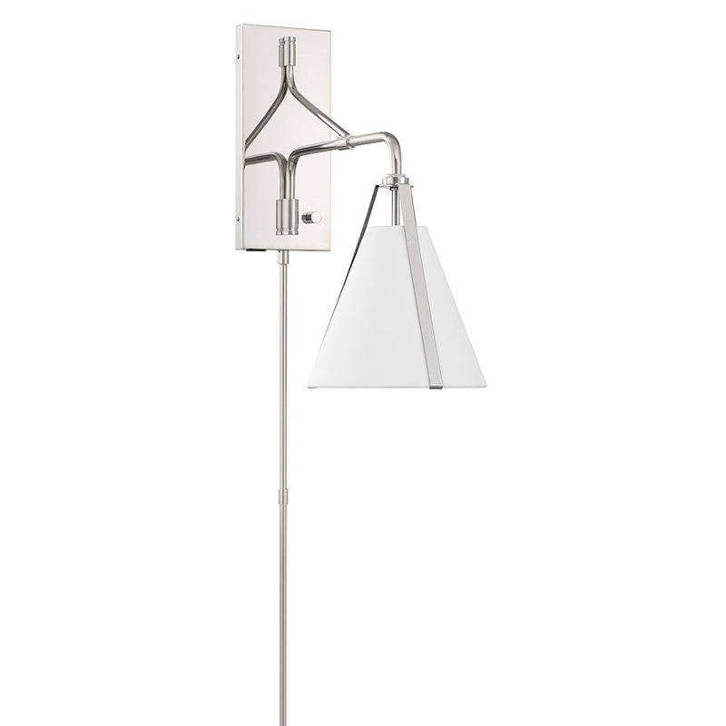 Crystorama Fulton 1 Light Task Sconce, Polished Nickel/White