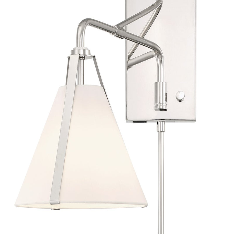 Crystorama Fulton 1 Light Task Sconce, Polished Nickel/White