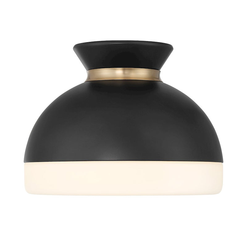 Crystorama Gidget 1 Light Flush Mount, Black/Gold/Etched Opal