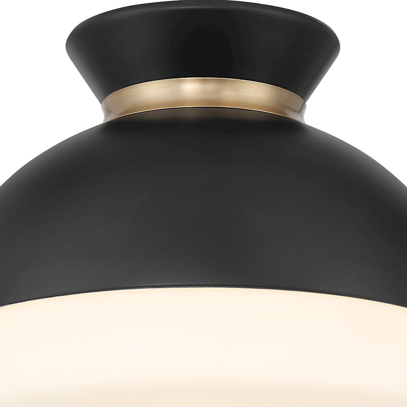 Crystorama Gidget 1 Light Flush Mount, Black/Gold/Etched Opal