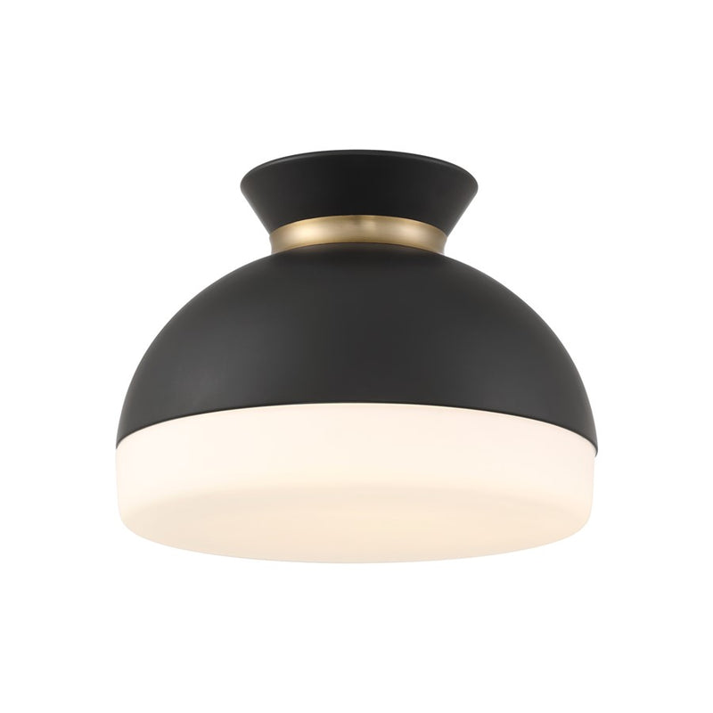 Crystorama Gidget 2Lt 15" Flush Mount, Black/Gold/Etched Opal