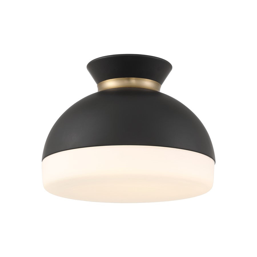Crystorama Gidget 2Lt 15" Flush Mount, Black/Gold/Etched Opal