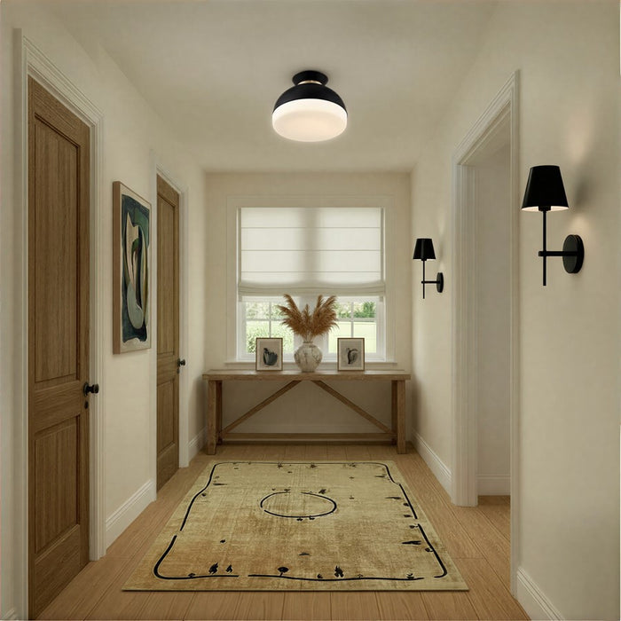 Crystorama Gidget 2Lt 15" Flush Mount, Black/Gold/Etched Opal