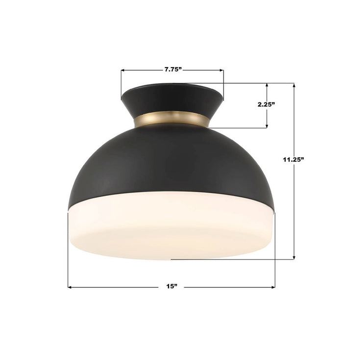 Crystorama Gidget 2Lt 15" Flush Mount, Black/Gold/Etched Opal