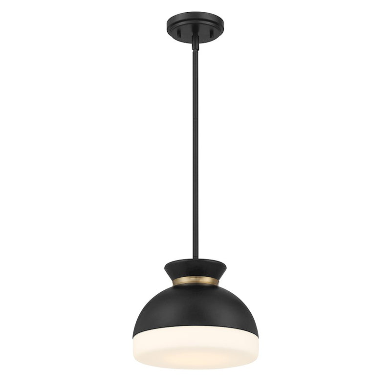 Crystorama Gidget 1 Light Mini Pendant, Black/Gold/Etched Opal