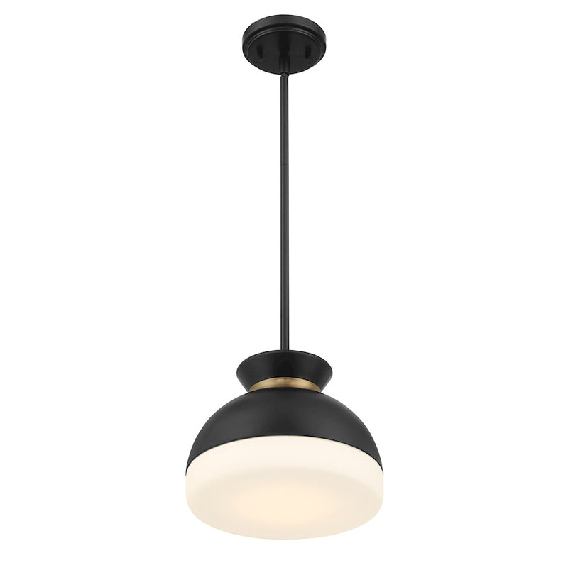 Crystorama Gidget 1 Light Mini Pendant, Black/Gold/Etched Opal