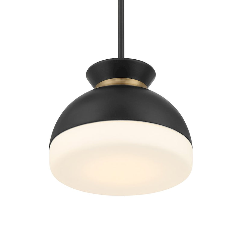 Crystorama Gidget 1 Light Mini Pendant, Black/Gold/Etched Opal