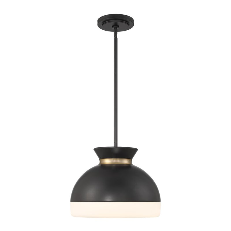 Crystorama Gidget 2Lt 15" Mini Pendant, Black/Gold/Etched Opal