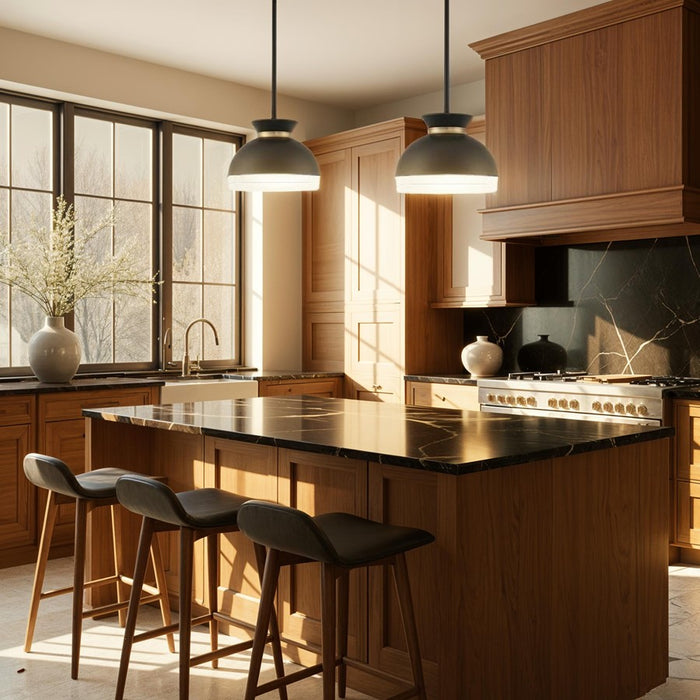 Crystorama Gidget 2Lt 15" Mini Pendant, Black/Gold/Etched Opal