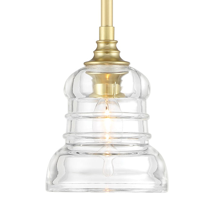 Crystorama Gregory 1 Light Mini Pendant, Aged Brass/Clear