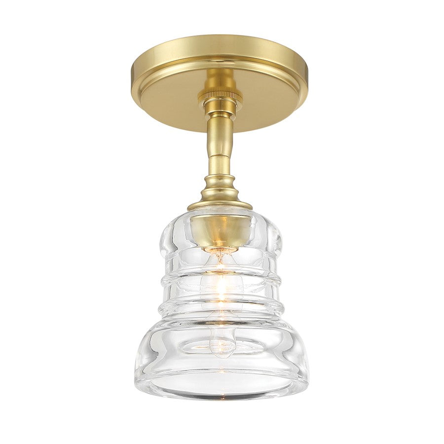 Crystorama Gregory 1 Light Semi Flush Mount, Brass/Clear