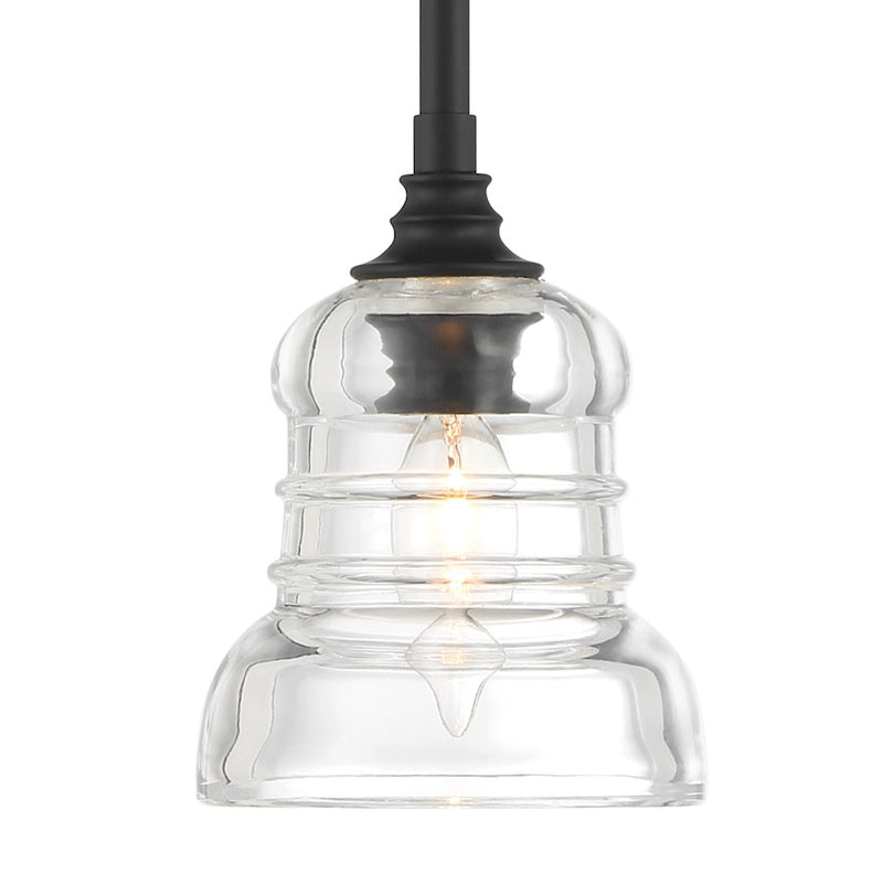 Crystorama Gregory 1 Light Mini Pendant, Matte Black/Clear