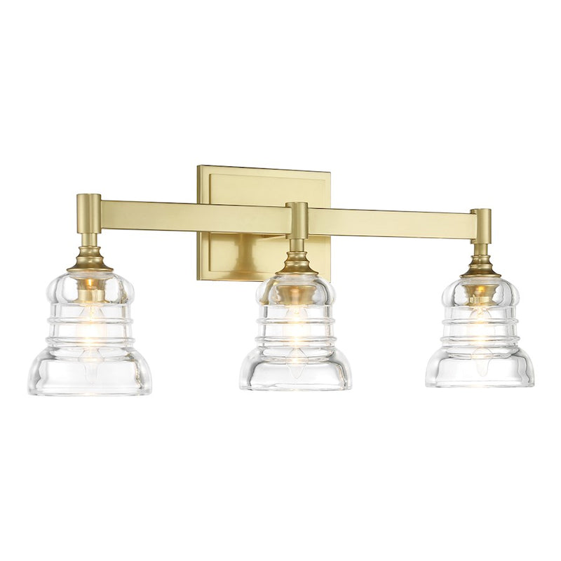 Crystorama Gregory 3 Light Bath Light, Aged Brass/Clear