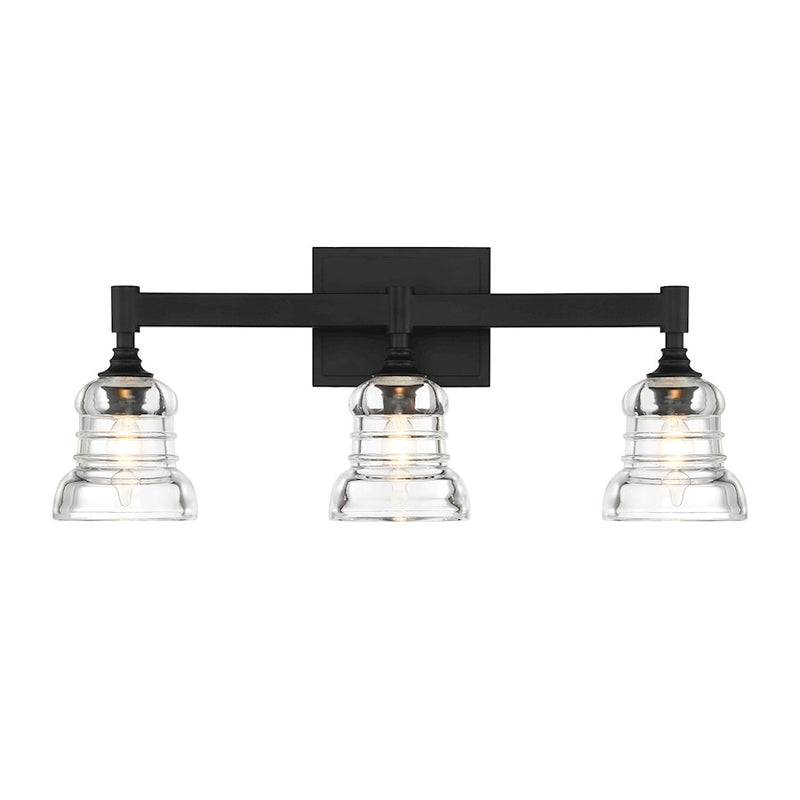 Crystorama Gregory 3 Light Bath Light, Matte Black/Clear
