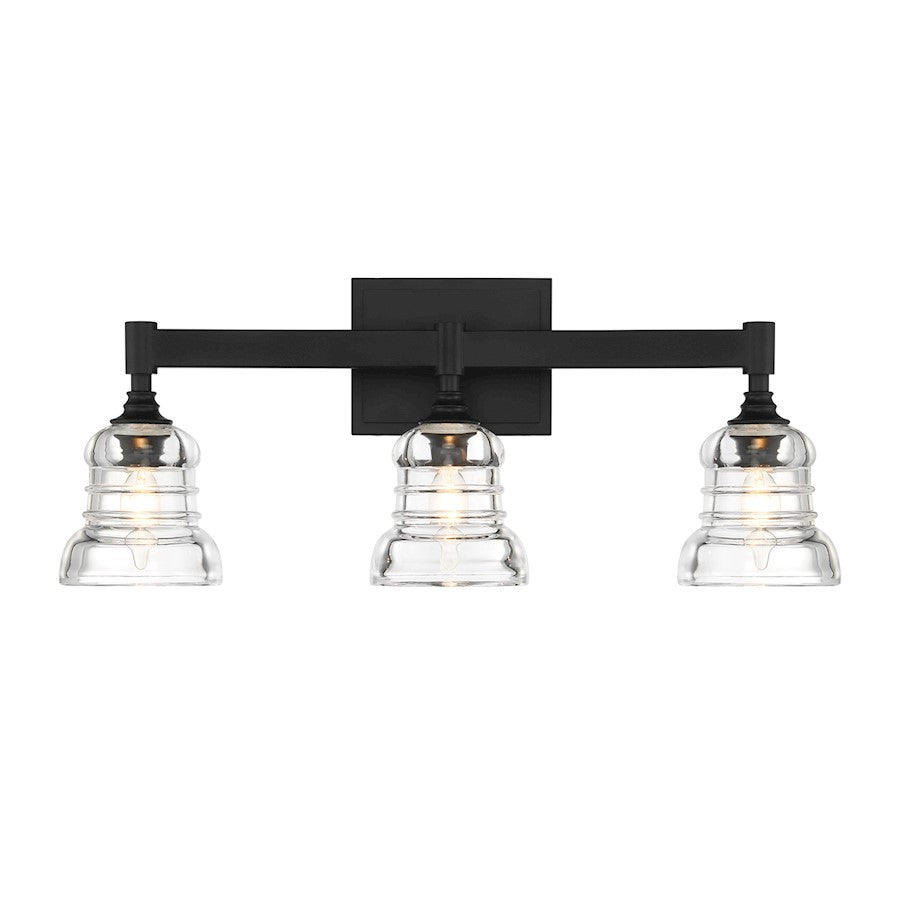 Crystorama Gregory 3 Light Bath Light, Matte Black/Clear