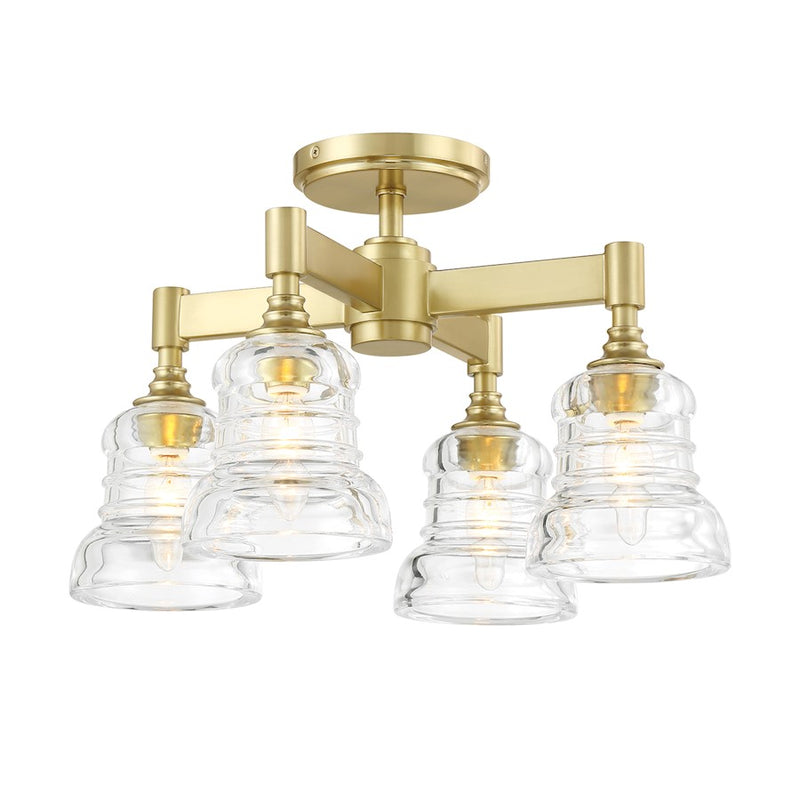 Crystorama Gregory 4 Light Semi Flush Mount, Aged Brass/Clear