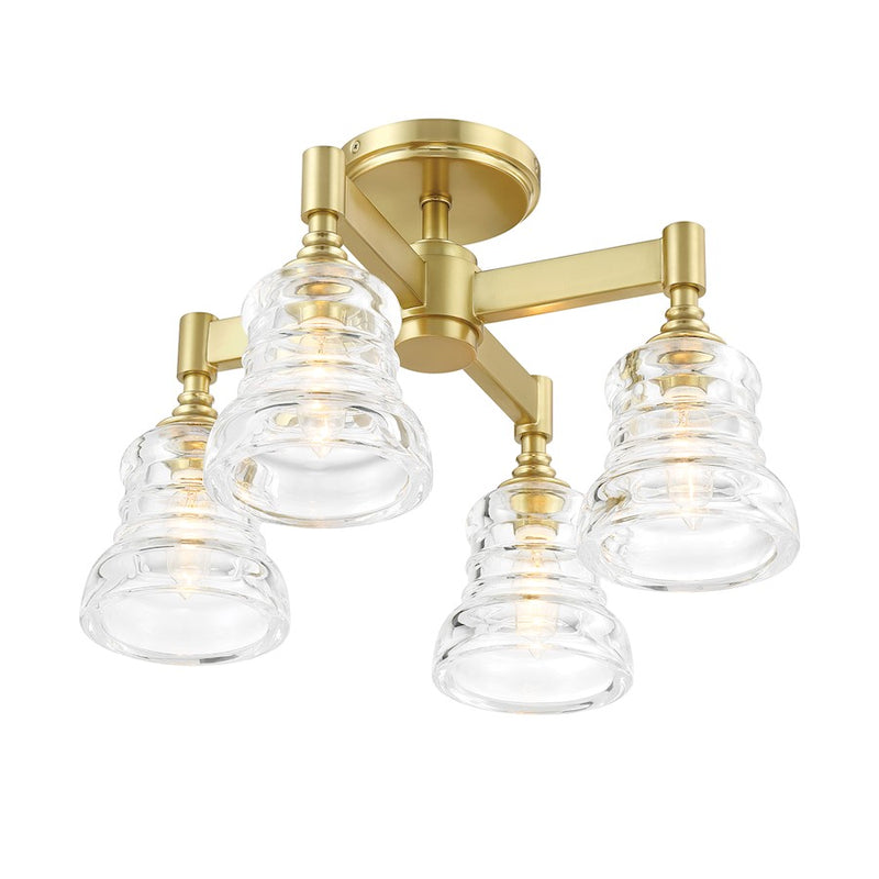 Crystorama Gregory 4 Light Semi Flush Mount, Aged Brass/Clear