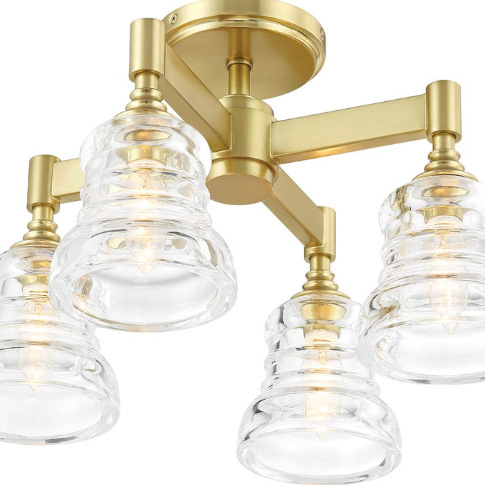 Crystorama Gregory 4 Light Semi Flush Mount, Aged Brass/Clear