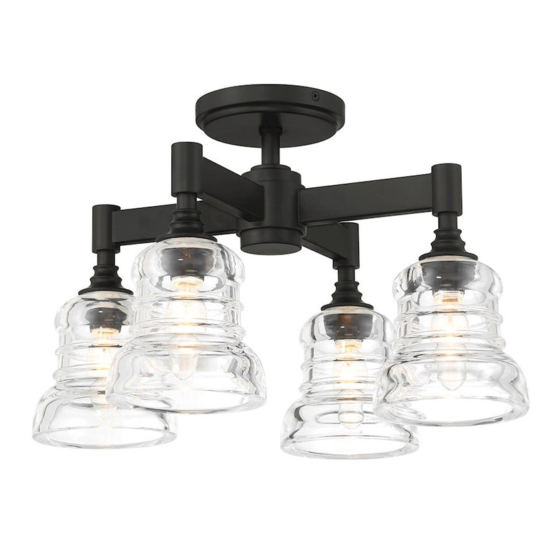 Crystorama Gregory 4 Light Semi Flush Mount, Matte Black/Clear